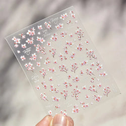 Flowers Blooming Cherry Blossom Sakura Living Peach Branch 5D Soft Relief Spring Adhesive Nail Art Sticker Chic Manicure Decals (ONLINE ORDER ONLY)