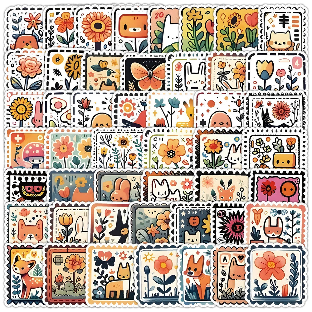 50pcs Cute Animal & Plant Stickers for Helmet, Wall, DIY Decor (ONLINE ORDER ONLY)