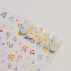Wild Flower Oil Painting Small Variegated Daisy Peach Blossom Lavender Spring Petal Adhesive Nail Art Stickers Manicure Decals (Online Order Only)