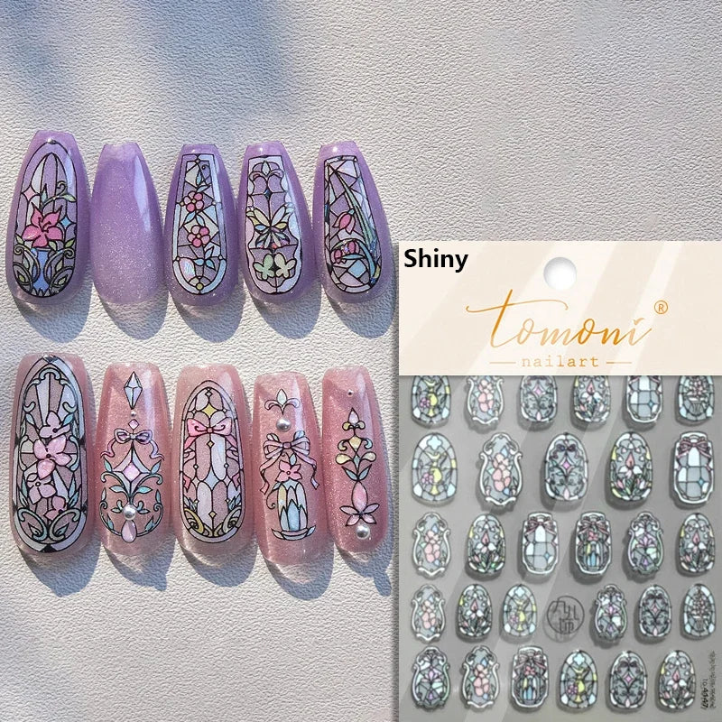 Hot Stamping Colourful Sunflower Starry Night Impressionism Embossment Adhesive Nail Art Sticker Shiny Rhinestone Manicure Decal (Online Order Only)