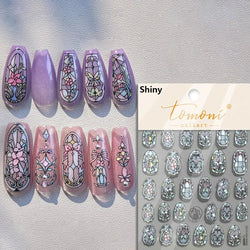 Hot Stamping Colourful Sunflower Starry Night Impressionism Embossment Adhesive Nail Art Sticker Shiny Rhinestone Manicure Decal (Online Order Only)