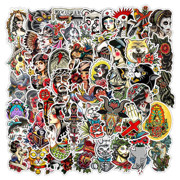 10/50pcs Vintage Retro Old School Tattoo Style Girls Stickers DIY Skateboard Scrapbook Laptop Phone Car Luggage Cool Sticker (ONLINE ORDER ONLY)