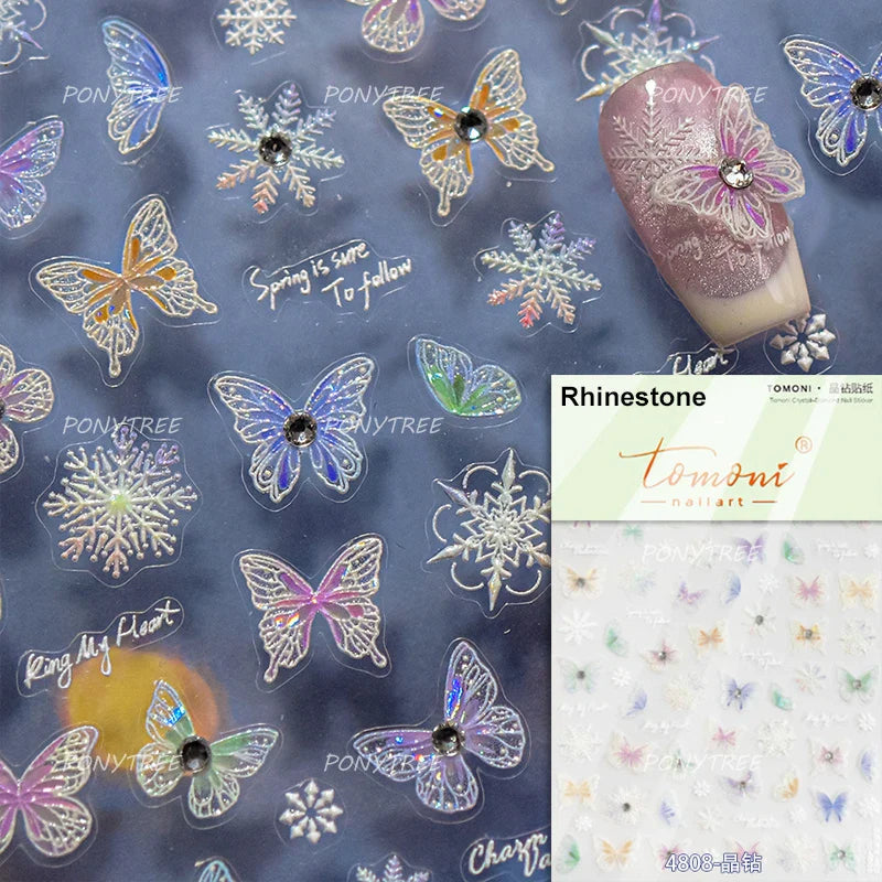 Chic Beautiful White Butterfly Shiny Lace Star Adhesive Nail Art Stickers Animals Charm Snowflake Manicure Decals Nail Supplies (Online Order Only)