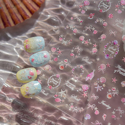 Pink Star Oceanic Shell Starfish Conch Bowknot Embossment Shiny Delicate 5D Chic Self Adhesive Nail Art Stickers Manicure Decals (Online Order Only)