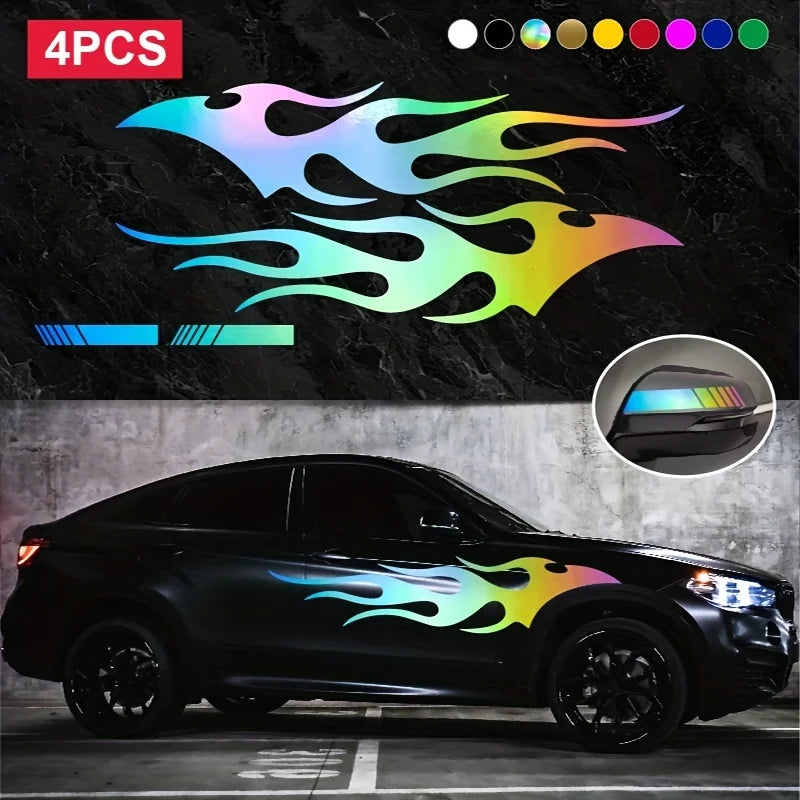 4pcs Fashion for Car Sticker Flame Flame Car Body Sticker Striped Door Decal Waterproof Decorative Waterproof Vinyl Decals (ONLINE ORDER ONLY)