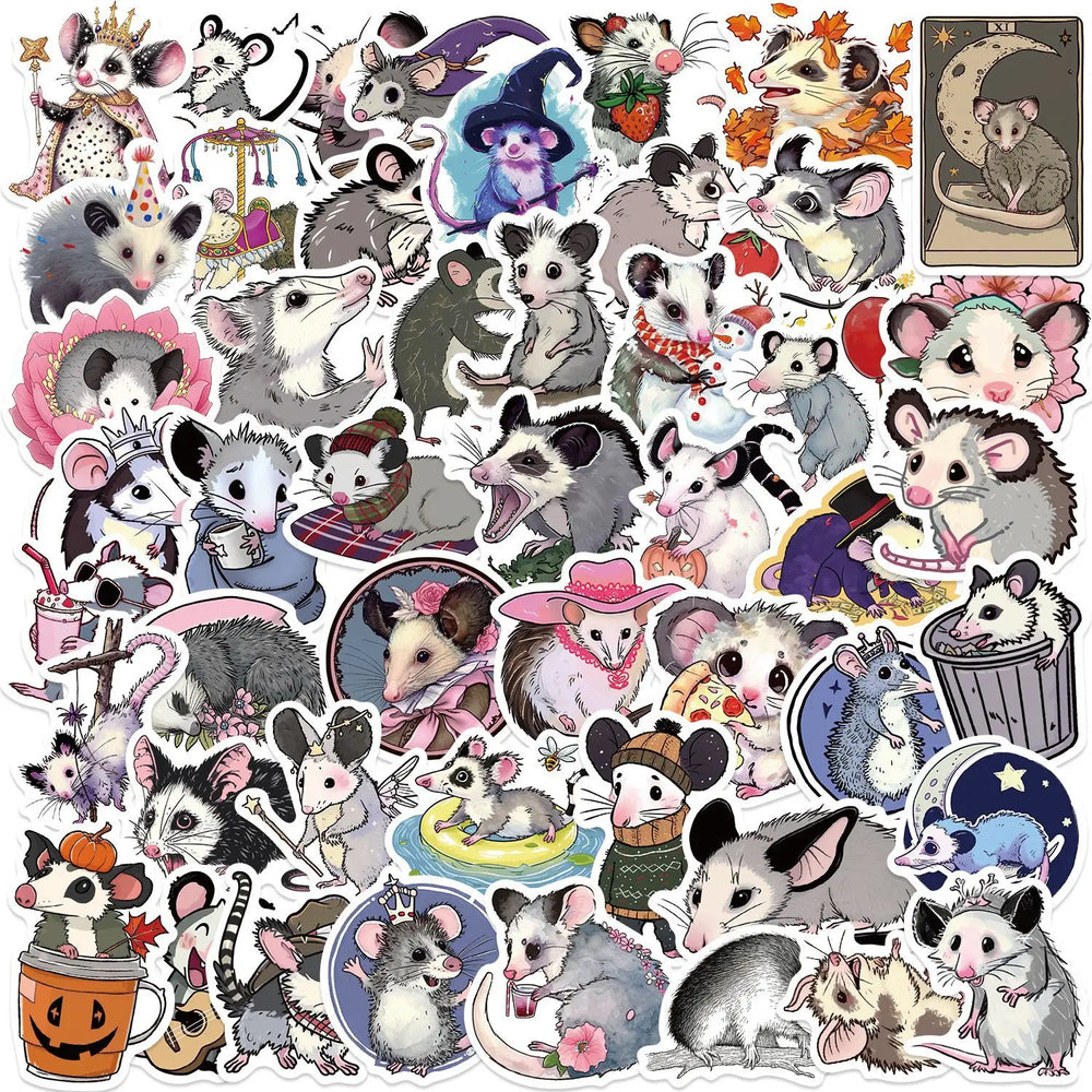 Opossum Stickers Pack - Cute Cartoon Animal Decals for Laptop, Phone, Guitar, Bike, Skateboard - Waterproof (Online Order Only)