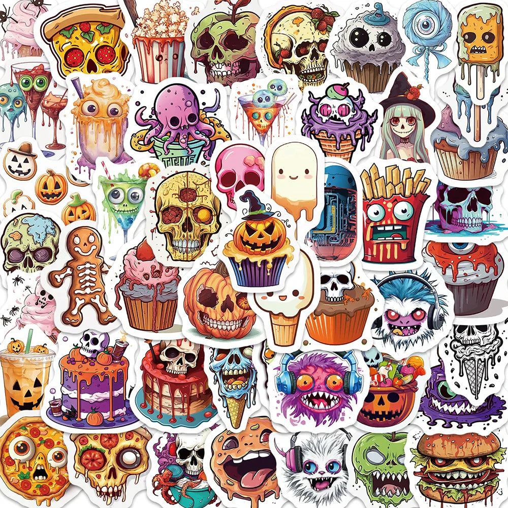 Halloween Skull Stickers Pack - Waterproof, Cartoon, Aesthetic, for Car, Skateboard, Laptop, Kids (ONLINE ORDER ONLY)