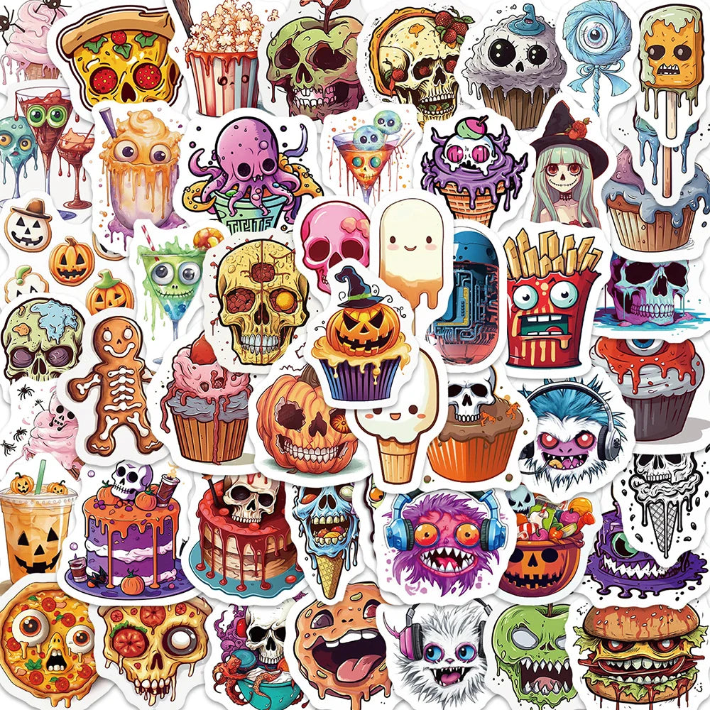 Halloween Skull Stickers Pack - Waterproof, Cartoon, Aesthetic, for Car, Skateboard, Laptop, Kids (ONLINE ORDER ONLY)