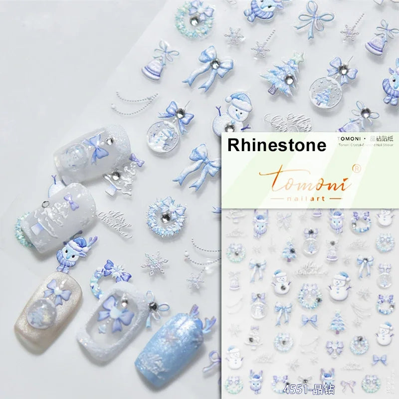 Snowman Apple Stars Gift Bell Snowflake Christmas Tree 3D Jelly Self Adhesive Nail Art Stickers Santa Claus Xmas Manicure Decals (ONLINE ORDER ONLY)