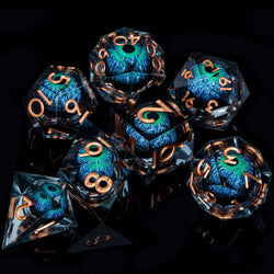 7 Piece Handcrafted Sharp Edged Dice Set With Liquid Core Eyeball (Online Order Only)