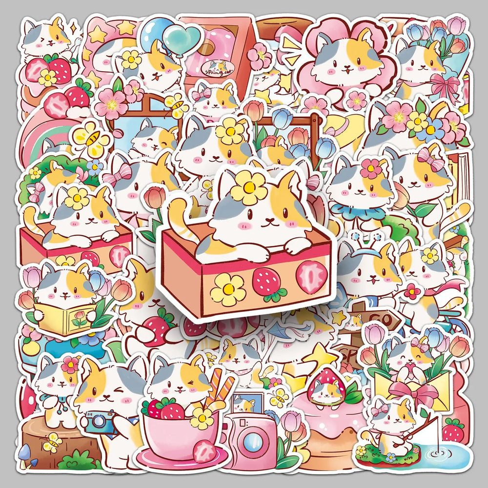50pcs Spring Kitten Graffiti Stickers for Helmet, Wall, DIY Decoration Wholesale (ONLINE ORDER ONLY)