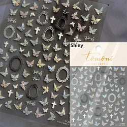 Chic Retro Rose Photo Frame Dried Flower Petal Self Adhesive Nail Art Stickers 5D Hot Stamping Relief Rhinestone Manicure Decals (Online Order Only)