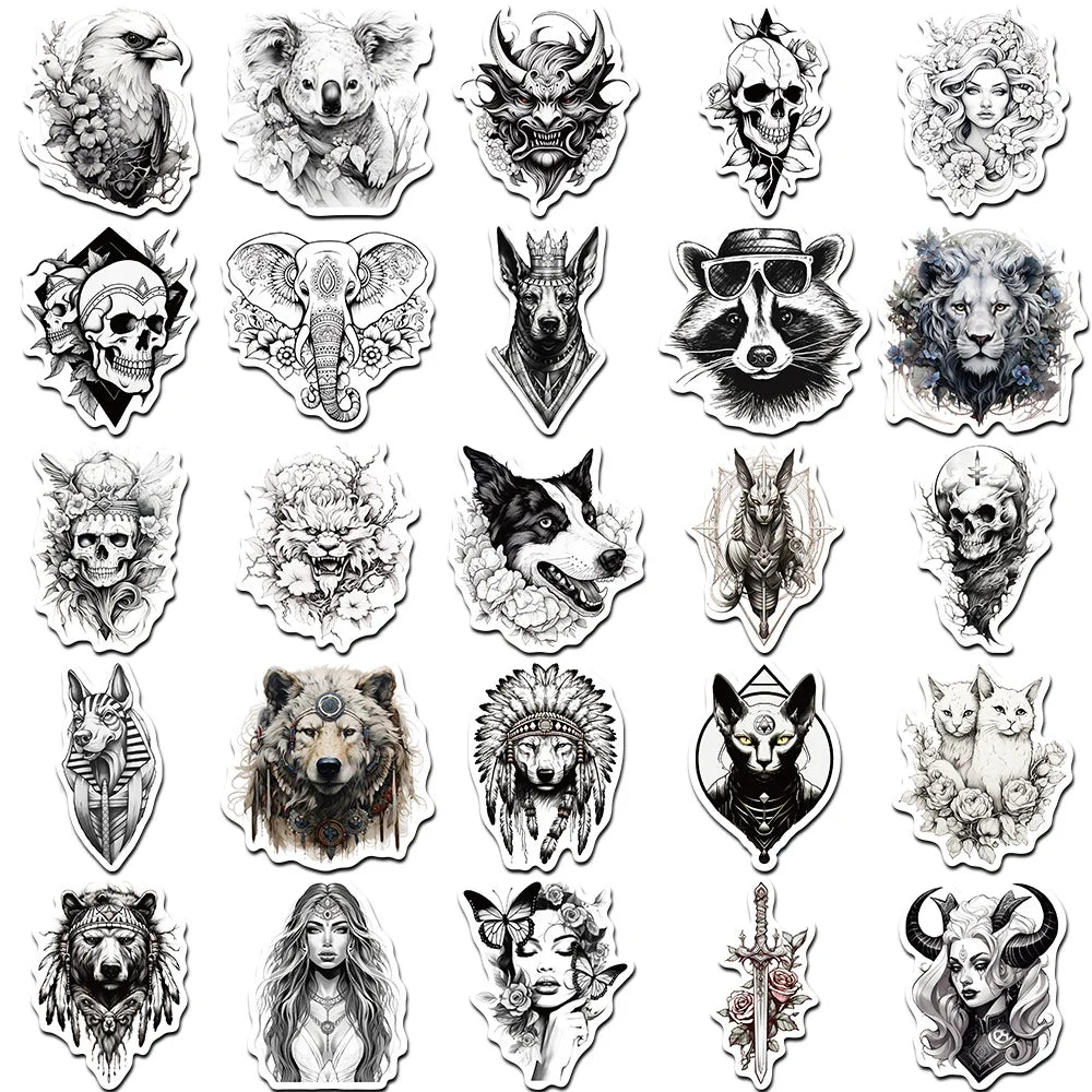 10/30/50pcs Black and white animal aesthetic decoration Sticker For Snowboard Laptop Luggage Car Fridge DIY Styling Vinyl (ONLINE ORDER ONLY)