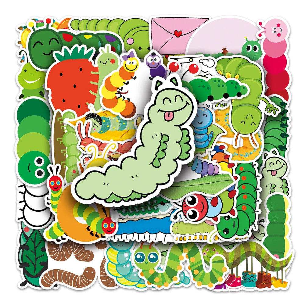50Pcs Caterpillar Cartoon Waterproof Vinyl Stickers for Skateboard Snowboard (Online Order Only)