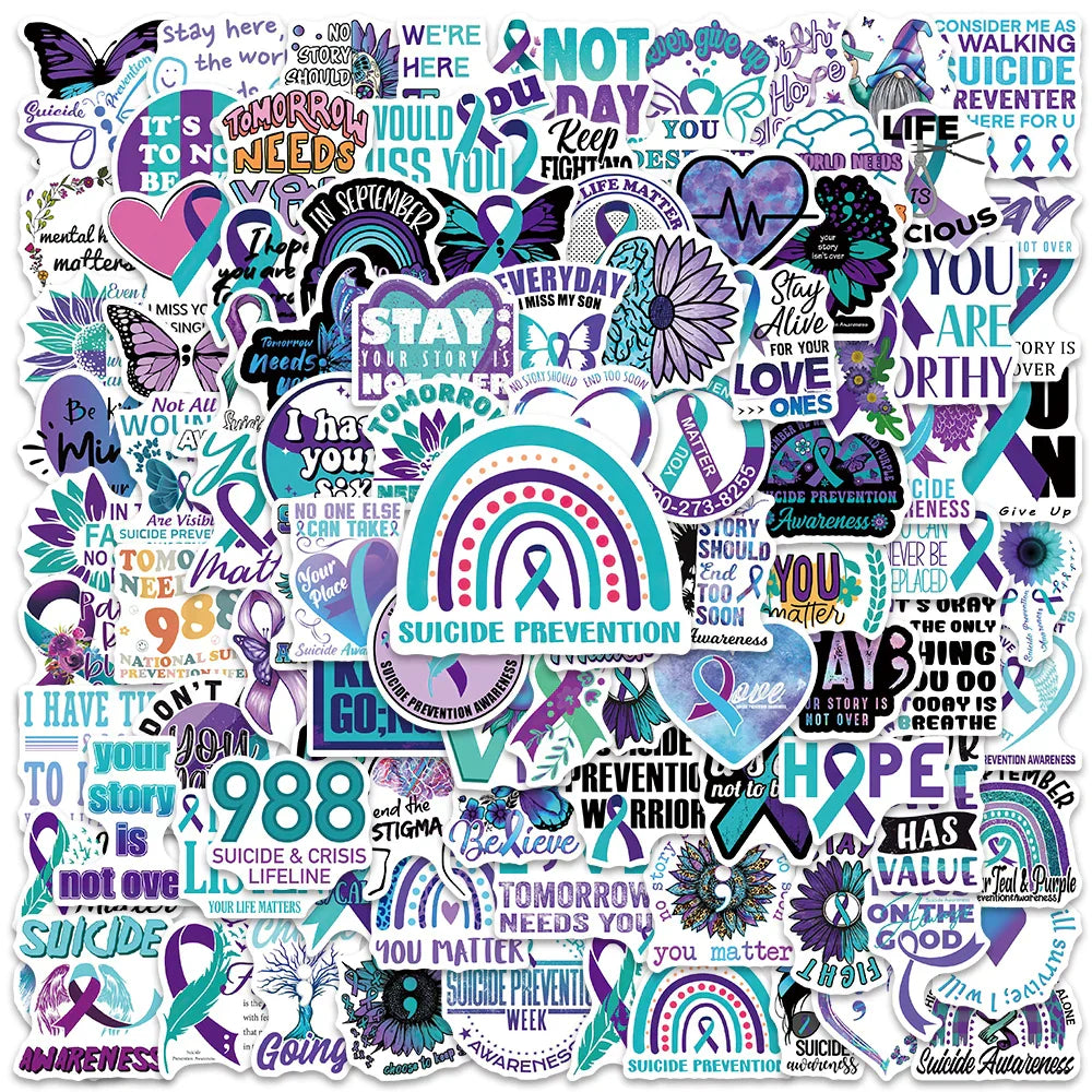 Suicide Prevention Ribbon Stickers 50/100PCS Waterproof Decals for Laptop Bottle Stationery (ONLINE ORDER ONLY)