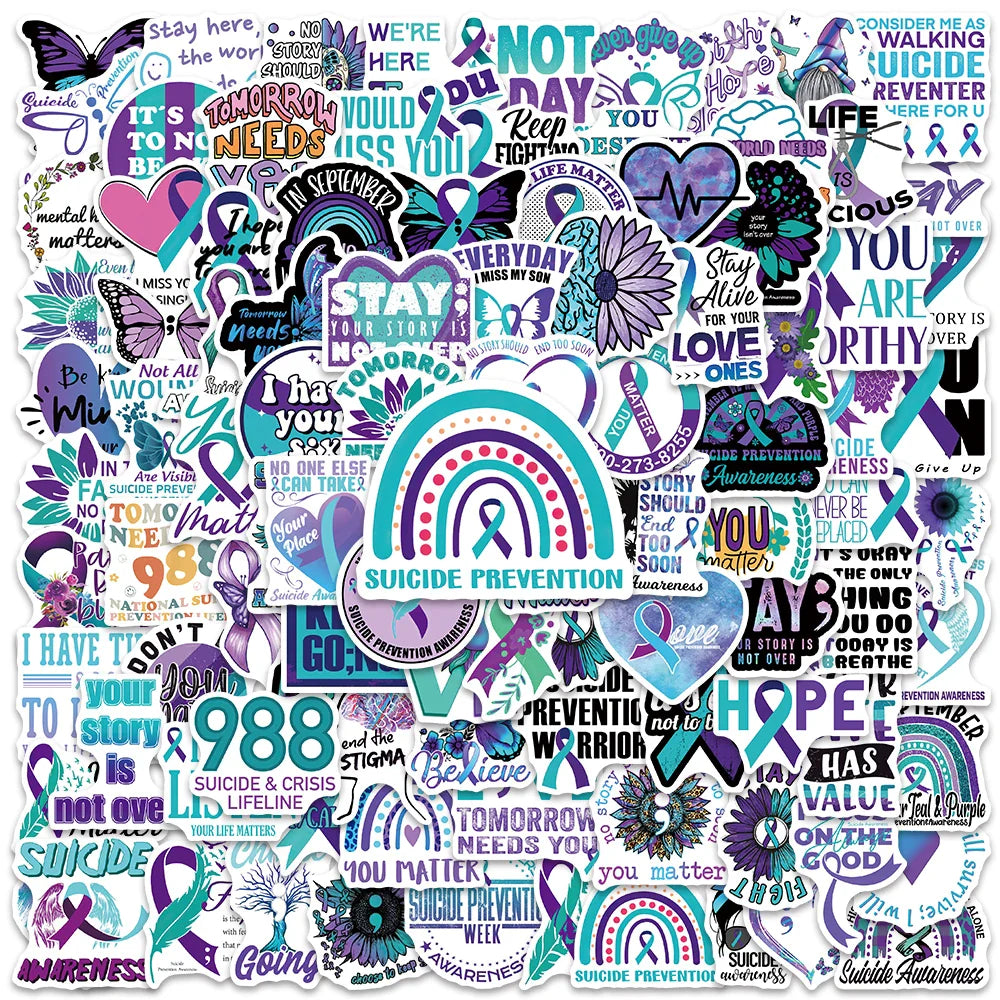 Suicide Prevention Ribbon Stickers 50/100PCS Waterproof Decals for Laptop Bottle Stationery (ONLINE ORDER ONLY)