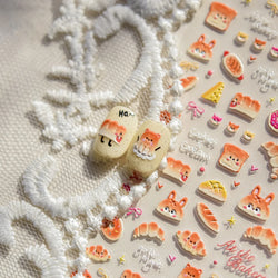 Cute Food Dog Baking Cookies Bread Rabbit Cheese Pudding Croissant Doughnut Adhesive Nail Art Decoration Sticker Manicure Decals (ONLINE ORDER ONLY)