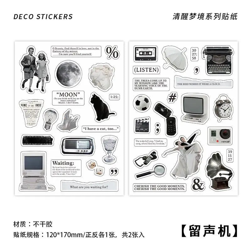 2Pc Ins Cute Retro Sticker Planner Collage Scrapbook DIY Material Decoration Stickers Personalized Art Supplies Stationery (ONLINE ORDER ONLY)
