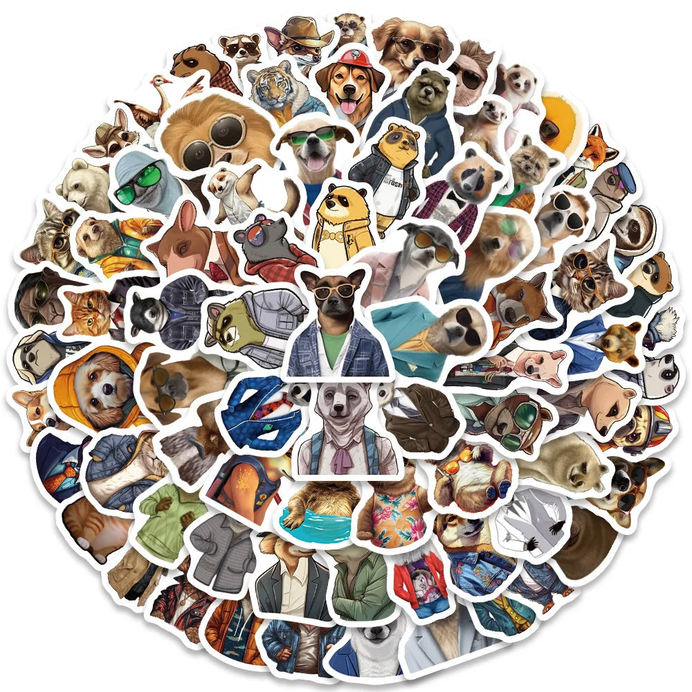 82pcs Funny Cartoon Animal Portraits with Clothes and Glasses Stickers (Online Order Only)