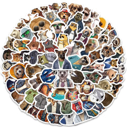 82pcs Funny Cartoon Animal Portraits with Clothes and Glasses Stickers (Online Order Only)