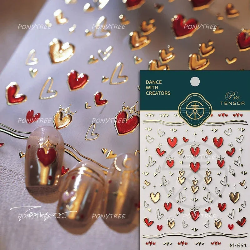 Chic Colourful Star Moon Curved Line Arc Necklace Love Heart Hanging in The Air Cherry Adhesive Nail Art Stickers Manicure Decal (Online Order Only)