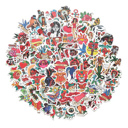 50/100Pcs Retro Old School Tattoo Style Sticker Refrigerator Skateboard Trolley Case Decals Backpack Tables Waterproof Sticker (Online Order Only)