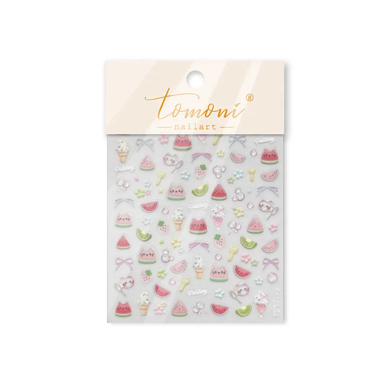 Summer Beach Bikini Watermelon Cat Popsicle Swim Ring Ice Cream Shell Coconut Tree Nail Art Decoration Stickers Manicure Decals (Online Order Only)