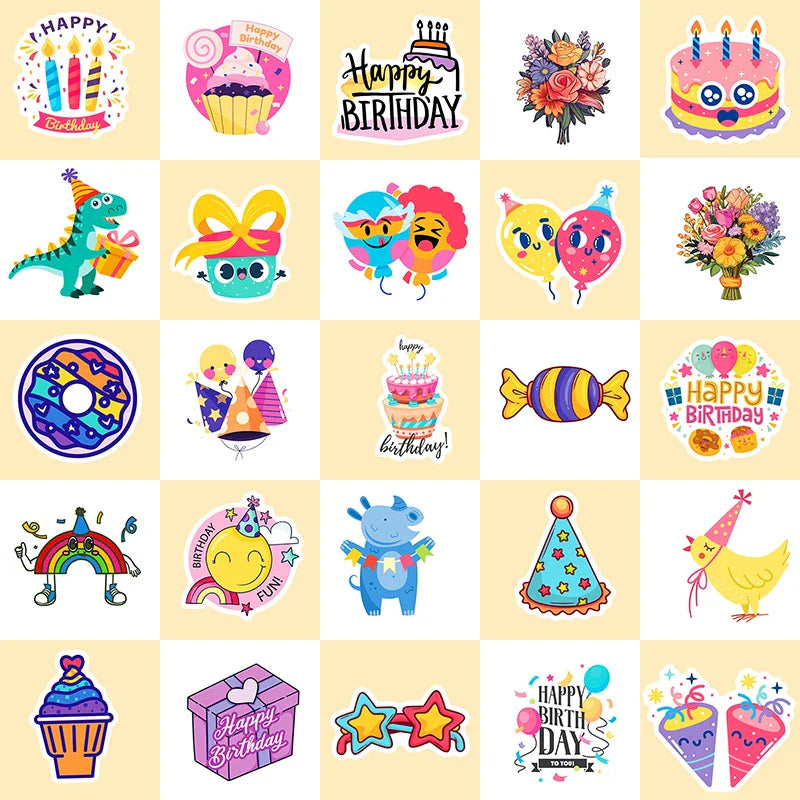 10/30/50PCS Happy Birthday PVC Sticker Aesthetic Decoration Scrapbooking Children's Korean Stationery School Supplies for Kids (ONLINE ORDER ONLY)
