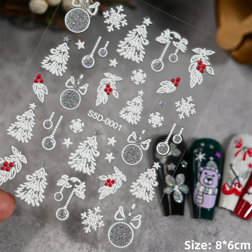 Cute Deer Christmas Nail Stickers 5D Embossed Elk Star Gingerbread Man Snowflake Santa Claus Holly DIY Winter Engraved Manicure* (ONLINE ORDER ONLY)