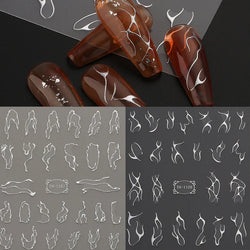 3D Metallic Silver Nail Stickers Thorns Vine Curve Stripes Tape Swirl Decals (ONLINE ORDER ONLY)