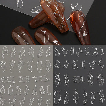 3D Metallic Silver Nail Stickers Thorns Vine Curve Stripes Tape Swirl Decals (ONLINE ORDER ONLY)