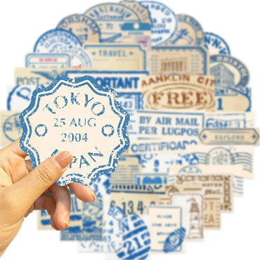 10/30/50PCS Vintage Blue Stub PVC Sticker Aesthetic Decoration Scrapbooking Korean Stationery Hand Accounting Supplies for Kids (Online Order Only)