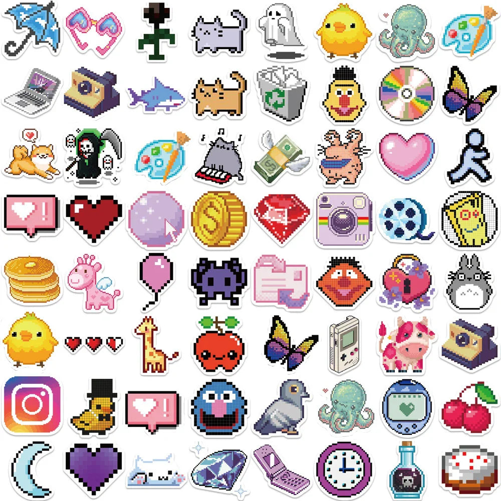 10/30/65PCS INS Style Cute Pixel Cartoon Aesthetic Stickers Laptop Phone Scrapbook Notebook DIY Luggage Graffiti Sticker Kid Toy (ONLINE ORDER ONLY)