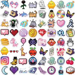 10/30/65PCS INS Style Cute Pixel Cartoon Aesthetic Stickers Laptop Phone Scrapbook Notebook DIY Luggage Graffiti Sticker Kid Toy (ONLINE ORDER ONLY)