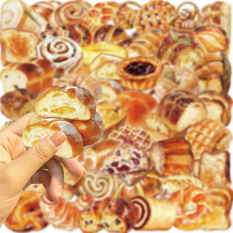 50PCS Kawaii Bread PET Sticky Sticker Aesthetic Korean Stationery DIY Decoration Scrapbooking School Supplies for Kids (Online Order Only)
