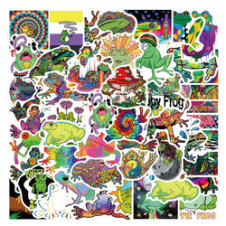 50PCS Cartoon Colorful Psychedelic Frog Stickers Aesthetics Laptop Guitar Luggage Phone Graffiti Sticker Decal Kid Toy (ONLINE ORDER ONLY)