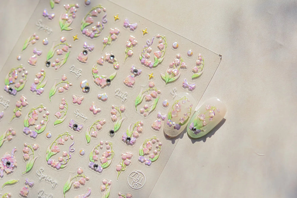 Lily of The Valley Star Spring Flower Bowknot Butterfly Water Bubbles Self Adhesive Nail Art Stickers Rhinestone Manicure Decals (ONLINE ORDER ONLY)