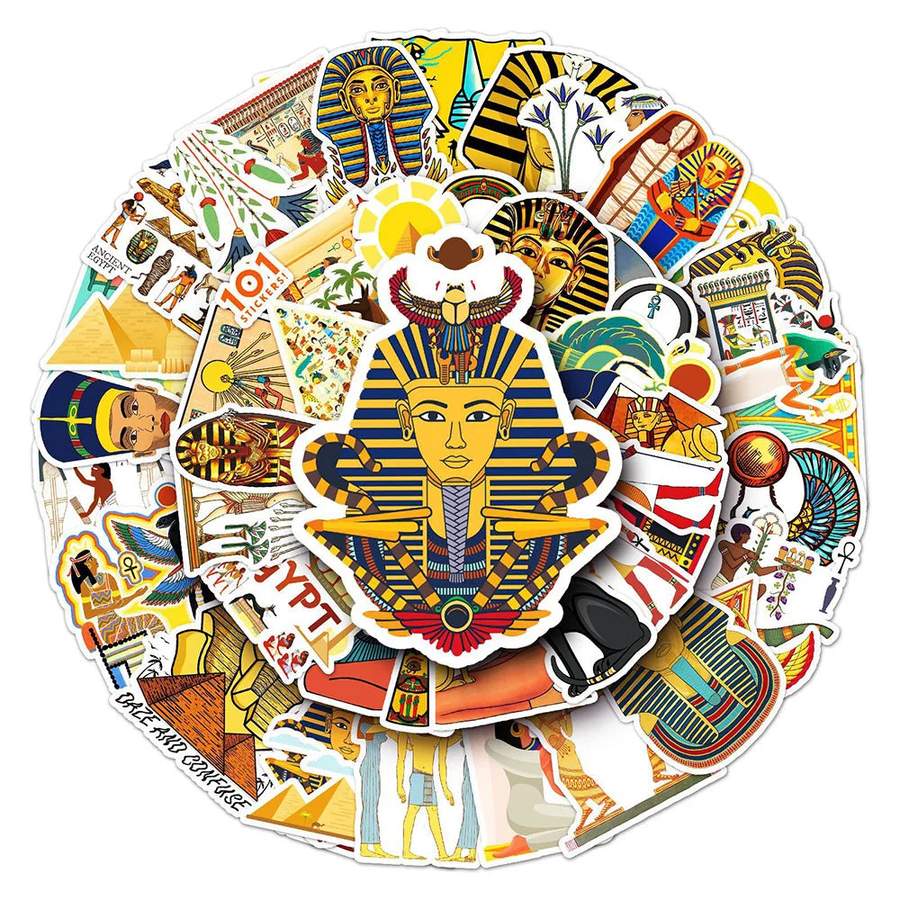 Ancient Egypt Pharaoh Pyramid Mummy Stickers for Phone Laptop Luggage Skateboard (ONLINE ORDER ONLY)