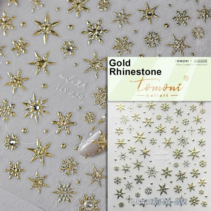 Dressy Embossment Colorful Gradient Snowflakes Laser Silver Christmas Tree Winter Bowknot Santa Nail Art Stickers Manicure Decal (Online Order Only)