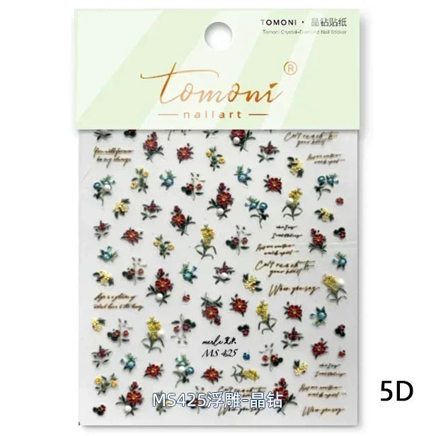 Red Plum Blossom Flower Chinese 3D Self Adhesive Nail Art Decoration Stickers Cheongsam Iris Lily Lotus Vase 5D Manicure Decals (ONLINE ORDER ONLY)