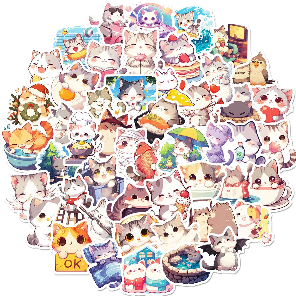 10/30/50PCS Cute Animal Cartoon Stickers Kawaii Cat Graffiti Sticker DIY Laptop Phone Guitar Bike Skateboard Decals Kids Toy (ONLINE ORDER ONLY)