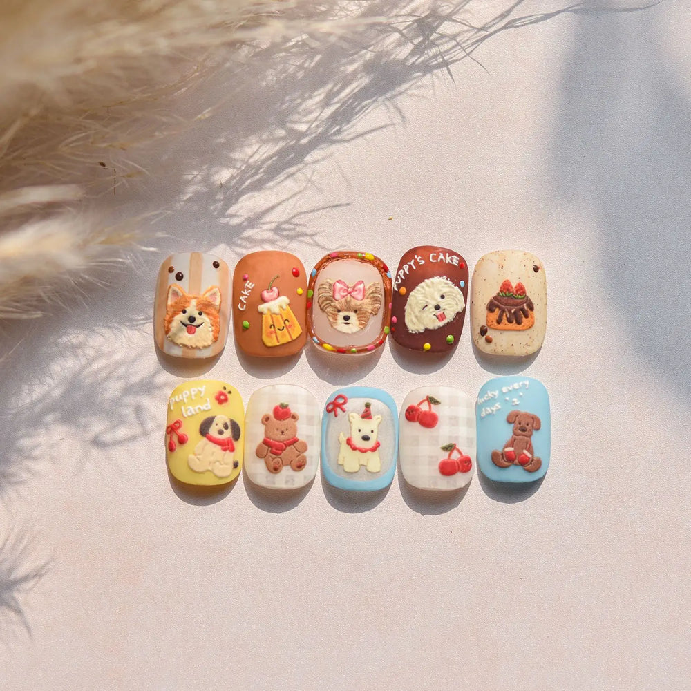 Cute Mango Dog Puppy Bear Bichon Blueberries Strawberry Cake Fruit Juice Desserts Corgi Adhesive Nail Art Sticker Manicure Decal (Online Order Only)