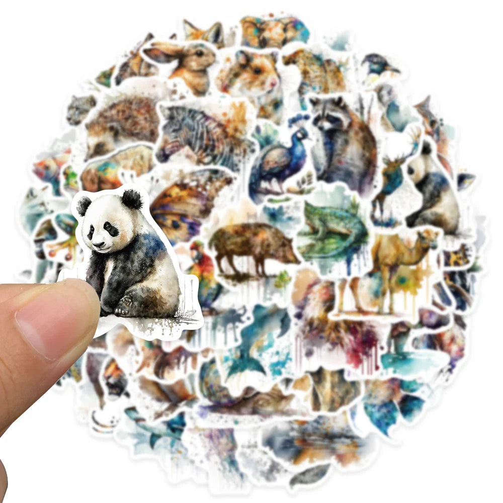 50pcs Aesthetic Watercolor Painting Animals Stickers For Laptop Water Bottle Luggage Guitar Waterproof Graffiti Vinyl Decals (ONLINE ORDER ONLY)