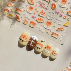 Cute Food Dog Baking Cookies Bread Rabbit Cheese Pudding Croissant Doughnut Adhesive Nail Art Decoration Sticker Manicure Decals (ONLINE ORDER ONLY)