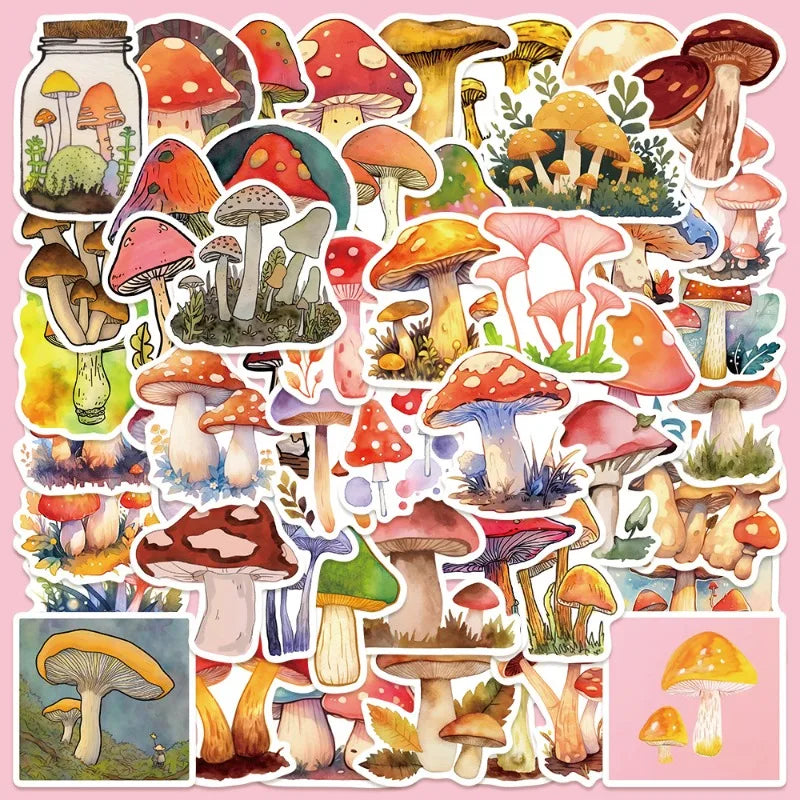 50pcs Cartoon Mushroom Stickers for Helmet, Wall, DIY Decoration Wholesale (Online Order Only)