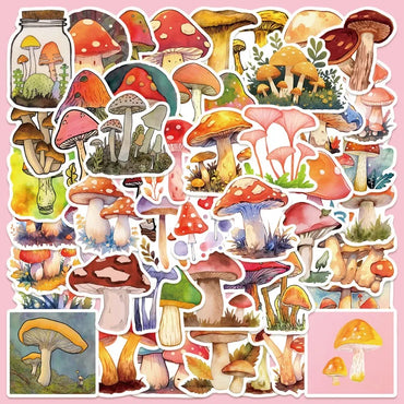 50pcs Cartoon Mushroom Stickers for Helmet, Wall, DIY Decoration Wholesale (Online Order Only)