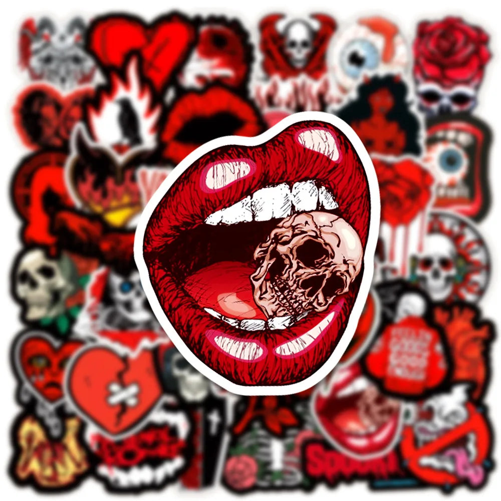 10/30/50PCS Cool Black Red  Gothic Skull Horror Stickers Graffiti Toys DIY Fridge Laptop Phone Notebook Luggage Car Sticker Gift (ONLINE ORDER ONLY)