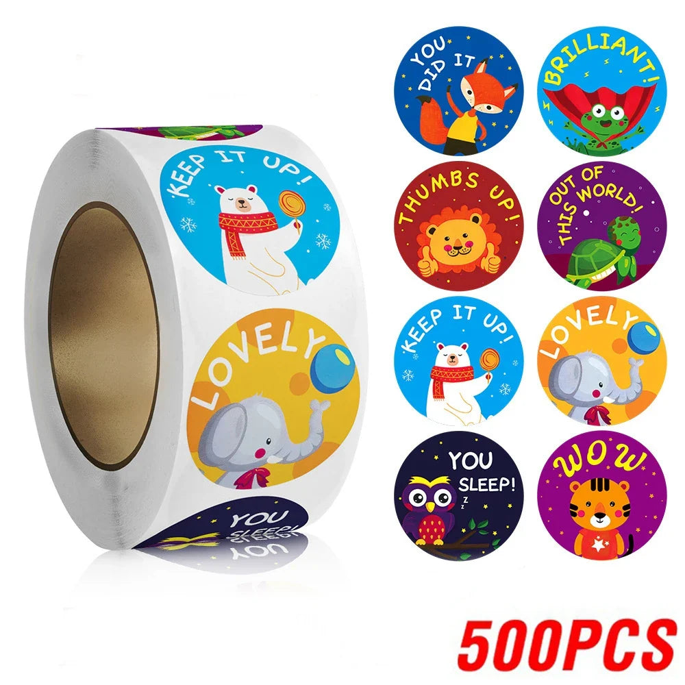 100-500pcs Cartoon Animal Children Sticker Reward Label Thank You Cute Toy Game Sticker DIY Gift Sealing Label Decoration Supple (ONLINE ORDER ONLY)