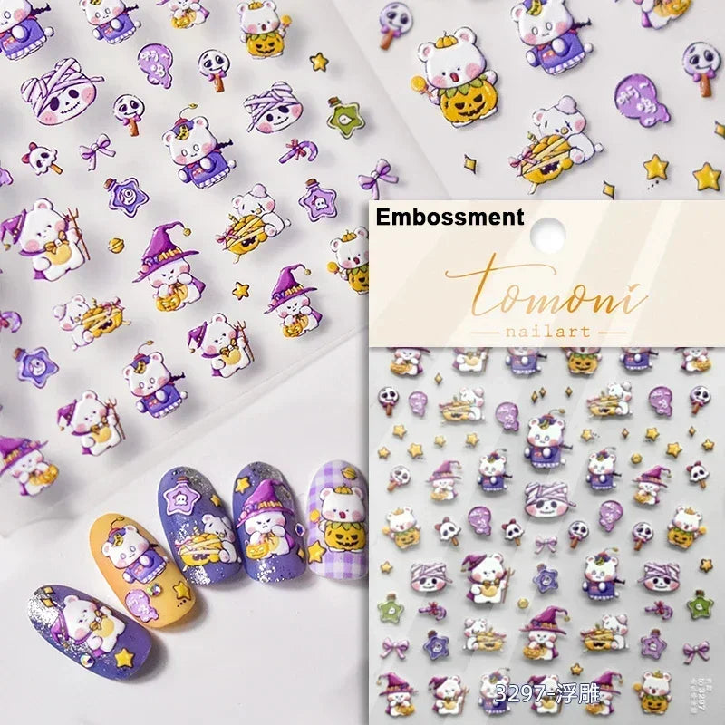 Gothic Dark Spider Butterfly Cross Flame Wings Halloween Horror Rose Flower Rabbit Pumpkin Bear Nail Art Stickers Manicure Decal (ONLINE ORDER ONLY)