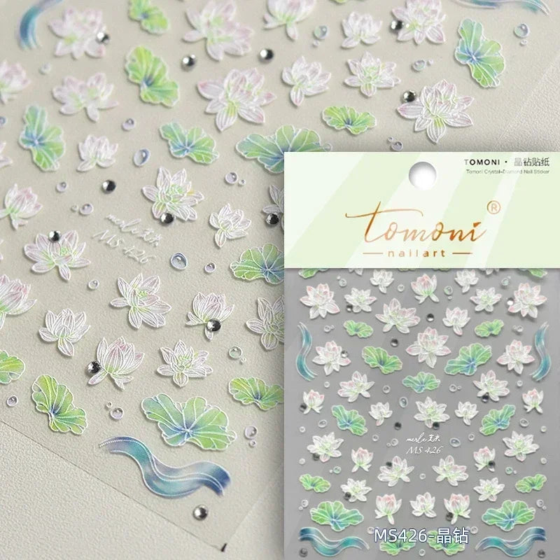 Red Plum Blossom Flower Chinese 3D Self Adhesive Nail Art Decoration Stickers Cheongsam Iris Lily Lotus Vase 5D Manicure Decals (ONLINE ORDER ONLY)